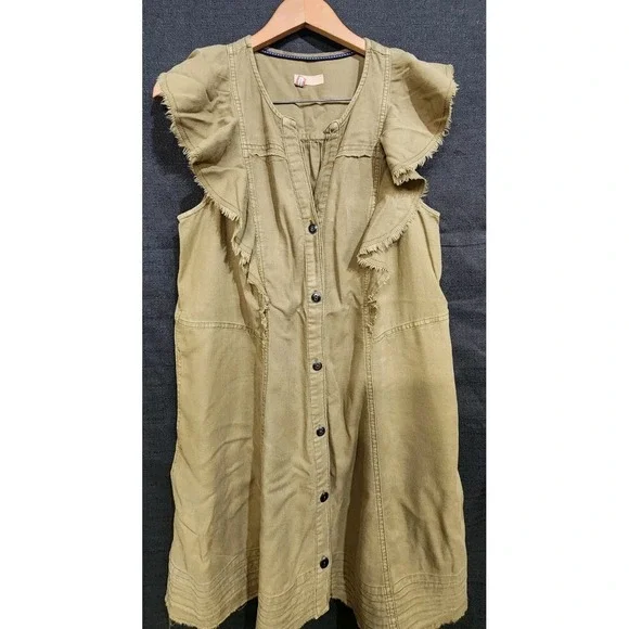 NWOT Anthropologie Pilcro‎ Moss Flutter Sleeve Button Front Tunic Dress Medium - Picture 6 of 15